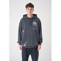 Kapuzensweatshirt CLEPTOMANICX "Mystery", Herren, Gr. L, grau (dunkelgrau), 100% Baumwolle, bedruckt, casual, normal, ohne Ausschnitt, Langarm, Sweatshirts, mit diversen Prints