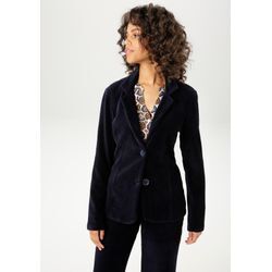 Jackenblazer ANISTON CASUAL, Damen, Gr. 36, blau (marine), Cord, Obermaterial: 67% Baumwolle, 28% Polyester, 5% Elasthan, unifarben, leicht glänzend, Strukturmuster, modisch, figurumspielend hüftlang, Langarm, Blazer, mit Reverskragen