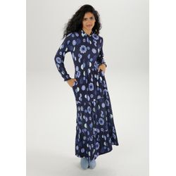 Maxikleid ANISTON SELECTED Gr. 36, N-Gr, bunt (marine, lila, mint) Damen Kleider mit Rüschen und verspieltem Druck - NEUE KOLLEKTION