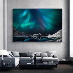 ART Island Aurora Borealis Fotografie Poster Leinwand Malerei Nördlichen Polar Lichter Natur Landschaft Wand Kunst Bilder Wohnkultur