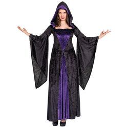 Karneval-Klamotten Hexen-Kostüm Damen schwarz lila mit Glitzer Pailletten, Hexe Halloween Frauenkostüm Damenkostüm, lila|schwarz