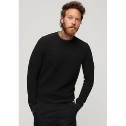 Strickpullover SUPERDRY "TEXTURED CREW KNIT JUMPER" Gr. XL, schwarz (raven black heather) Herren Pullover mit strukturiertem Waffelstrickmuster