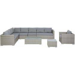 Beliani - Gartenmöbel Set Hellgrau Rattan u. Aluminium Modular mit 2 Couchtischen Mehrere Kissen Grau 8-Sitzer Lounge Set Terrasse Outdoor Modern