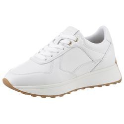 Sneaker GEOX "D AMABEL A", Damen, Gr. 35, weiß, Leder, sportlich, Schuhe, Keilabsatz, Freizeitschuh, Halbschuh, Schnürschuh im Monochrome-Look