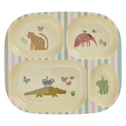 RICE Melamin Kinderteller mit 4er Einteilung Sweet Jungle Print, 24 x 21 cm