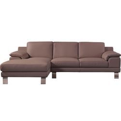 Ecksofa EGOITALIANO "Shakira, Design und super Sitzkomfort auf hohem Niveau, tolle Details" Sofas Gr. B/H/T: 236 cm x 84 cm x 152 cm, Leder BULL, Recamiere links, beige (safari) mit Recamiere, L-Form, edle Füße