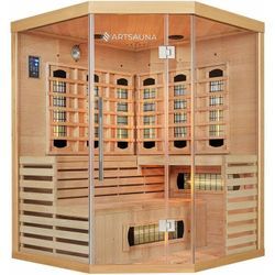 Artsauna - Infrarotkabine Kiruna150 mit 8 Vollspektrum- & 1 Flächenstrahler, 3 Personen, 150 x 150 cm, led Farblicht & Glasfront, Infrarotsauna Sauna