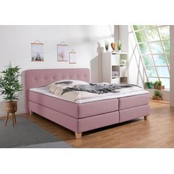 Boxspringbett HOME AFFAIRE "Fargo", lila (flieder), B:173cm L:207cm, Struktur fein (100% Polyester), Samtstoff (100% Polyester), Komplettbetten, inkl. Topper, in 3 Matratzenarten, in Samt- oder Strukturstoff