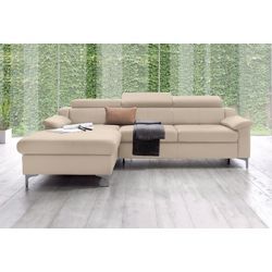 Ecksofa EXXPO - SOFA FASHION "Florenz, aktuelles Design, komfortabler Sitz und bequemen Armlehnen" Sofas Gr. B/H/T: 254cm x 97cm x 98cm, Naturleder MADRAS, Recamiere links, mit Bettfunktion, beige (perle) mit Kopfteilverstellung, wahlweise Bettfunktion, L-Form