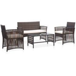 4-tlg. Garten-Lounge-Set mit Auflage Poly Rattan Braun Vidaxl