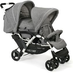 Geschwisterwagen CHIC4BABY "Duo, Melange grau" grau (melange grau, weiß) Baby Kinderwagen mit feststellbaren Doppelschwenk-Vorderrädern