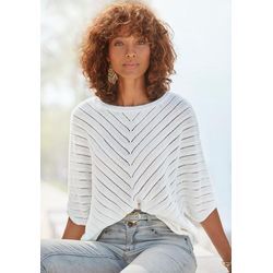 LASCANA Ajourpullover weiß Gr. 32/34 für Damen. Mit Rundhals. Figurumspielend. Nachhaltig.