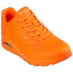 Sneaker SKECHERS "UNO - NIGHT SHADES" Gr. 36, orange (neonorange, uni), Damen, Lederimitat, Schuhe Modernsneaker Sneaker low, im Monochrome-Look