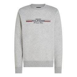 Sweatshirt TOMMY HILFIGER "HILFIGER STRIPE SWEATSHIRT" Gr. XXXL, grau (light grau heather), Herren, Obermaterial: 70% Baumwolle, 30% Polyester, Sweatshirts, mit mehrfarbigen Print