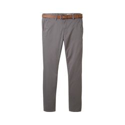 TOM TAILOR DENIM Herren Chino Hose mit Gürtel, grau, Uni, Gr. 28/32