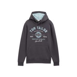 TOM TAILOR Herren Hoodie Sweatshirt mit Logo-Print, schwarz, Uni, Gr. XXL