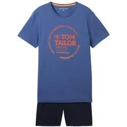 TOM TAILOR Herren Kurz-Pyjama mit Logo Print, blau, Logo Print, Gr. 48