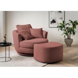 Drehsessel LEONIQUE "MAISIE, Love Seat XXL Lese-Sessel, Big-Sessel mit Hocker", rosa (altrosa), B:120cm H:86cm T:173cm, Sessel, Set in MEGA CORD und Web-Velours, drehbar 360 Grad