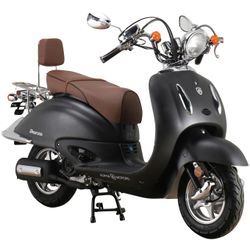 Motorroller ALPHA MOTORS "Retro Firenze", schwarz (schwarz, braun), & Mofas, matt, im Retro-Look, B:85cm H:108,5cm L:189cm