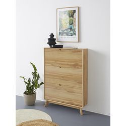 Schuhschrank ANDAS "Pandrup", braun (wotan eiche), B:89cm H:125cm T:24cm, MDF, Schränke, mit 3 Klappen, ca. 8 Paar Schuhe pro Klappe, Höhe 125 cm