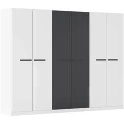 Drehtürenschrank RAUCH "Kleiderschrank Schrank Garderobe Garderobenschrank Stauraumwunder MODI", weiß (weiß, graumetallic), B:271cm H:210cm T:54cm, Holzwerkstoff, Schränke, inkl. Stoff-Organizer mit 6 Fächern optionaler Spiegel MADE IN GERMANY