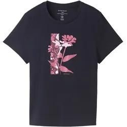 TOM TAILOR Damen Print T-Shirt mit Bio-Baumwolle, blau, Print, Gr. M