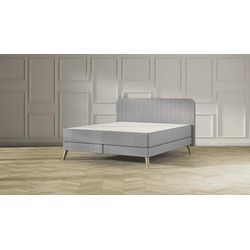 Emma Elite Boxspringbett - Dunkelgrau - 160x200 cm - Kopfteil Streifen - Natur Füße