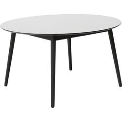 Esstisch HAMMEL FURNITURE "Meza Designtisch mit Auszugsfunktion und 2 Einlegeplatten", weiß (weiß, schwarz), B:135cm H:73,5cm T:135cm, Tischplatte: Weiß laminat (schwarzer Rand), Gestell: Schwarz gebeizt Esche (Massivholz), Mit nanobehandeltem Laminat, einer matten, seidigen Oberfläche, die Fingerabdrücke abweist und langlebig und hygienisch ist, Tische, Ø135(231) cm, runde Tischplatte aus MDF/Lam