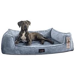 Tierlando ® Orthopädisches Hundebett FRANKLIN Kuscheliger Teddy-Stoff - Hundesofa blau/ grau 1,3 m, 25 cm, 1 m