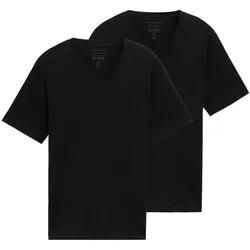 TOM TAILOR Herren Basic T-Shirt im Doppelpack mit V-Ausschnitt, schwarz, Uni, Gr. XL