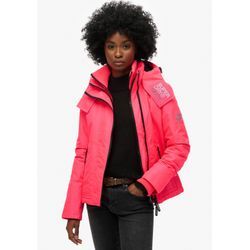 Outdoorjacke SUPERDRY "HOODED MTN WINDBREAKER JACKET", Damen, Gr. XS, pink (hyper fire pink), Web, Obermaterial: 100% Polyester, unifarben, casual, slim fit, Langarm, Jacken