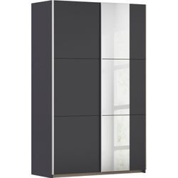 Schwebetürenschrank RAUCH "Kleiderschrank Drehtürenschrank Schrank Garderobe KRONACH TOPSELLER", grau (graumetallic), Schränke, B/H/T: 131cm x 210cm x 59cm, 2 St., Holzwerkstoff mit Spiegel und viel Stauraum, Metallgriffleisten, MADE IN GERMANY