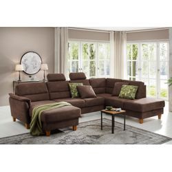 Wohnlandschaft HOME AFFAIRE "Palmera U-Form", braun (nuss), B:308cm H:89cm T:212cm, 100% Polyester, Struktur (100% Polyester), Luxus-Microfaser in Lederoptik (100% Polyester), Sofas, Federkern, wahlweise mit Bettfunktion und mit/ohne Stauraum