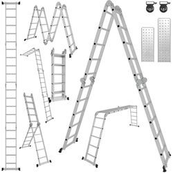 Vingo - Mehrzweckleiter Multifunktionsleiter Klappleiter Teleskopleiter A-Rahmenleiter 4x4 470cm Anlegeleiter Stehleiter Haushaltsleiter Aluleiter