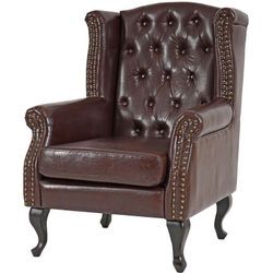 Sessel Relaxsessel Clubsessel Ohrensessel Chesterfield Oxford, Kunstleder antik-braun ohne Ottomane