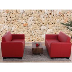 Sofa-Garnitur Couch-Garnitur 2x 2er Sofa Moncalieri Kunstleder ~ rot