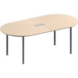 Schäfer Shop Genius Konferenztisch MODENA FLEX, 3-fach Anschluss, Oval, 4-Fuß Rundrohr, B 2000 x T 1000 x H 720-840 mm, Ahorn/weißalu