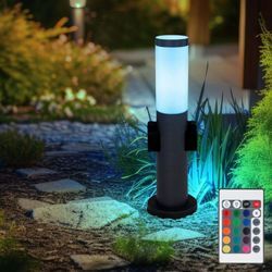 Led Sockelleuchte Außen Edelstahl mit 2 Steckdosen Wegeleuchte anthrazit Außenstehlampe dimmbar mit Fernbedienung, rgb Farbwechsel, 8,5W 806lm