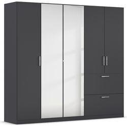 Drehtürenschrank RAUCH "Padua", grau (graumetallic), B:226cm H:210cm T:54cm, Holzwerkstoff, Schränke, mit voll aufgelegten Spiegeltüren und zwei großen Schubladen