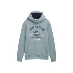 TOM TAILOR Herren Hoodie Sweatshirt mit Logo-Print, grün, Uni, Gr. XXL