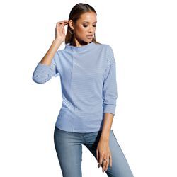 Langarmshirt INSPIRATIONEN "Shirt", Damen, Gr. 36, blau (ecru, mittelblau, gestreift), 80% Polyester, 15% Viskose, 5% Elasthan, gemustert, mehrfarbig, Langarm, Shirts