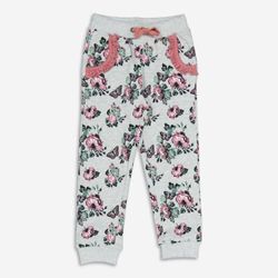 Graue Jogginghose mit Blumen- & Schmetterlingsmuster