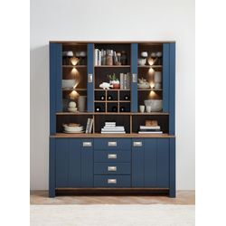 Aufsatzschrank INNOSTYLE "DIJON" Schränke Gr. B/H/T: 163 cm x 122 cm x 38 cm, 2 St., Komplettausführung, blau 2 türig, 14 Fächer davon 6 für Flaschen, LEB Beleuchtung, Softclose