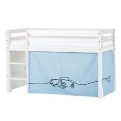 Hochbett HOPPEKIDS "ECO Dream, Kinderbett, Spielbett, Halbhohes Bett aus Massivholz", blau (weiß, blau, auto), B:81cm H:105cm L:168cm, Kinderbett: 100% Massivholz: Nordische Kiefer, Vorhang: 100% Baumwolle, Matratzenbezug 100% Baumwolle, Matratze: Schaum, Hochbetten, Kinderbett Hochbett, inkl. Vorhang-Set Creator, Bettgröße & Matratze wählbar