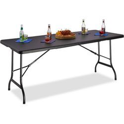 Gartentisch klappbar bastian, groß, Tragegriff, stabiler Campingtisch, h x b x t: 72 x 178 x 74 cm, schwarz - Relaxdays