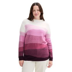 Strickpullover in Colourblocking-Optik, beere gemustert, Gr.44