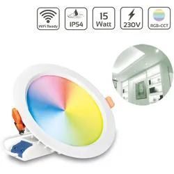 MiBoxer RGB+CCT LED Einbaustrahler rund weiss 15W Ø190mm IP54 2.4GHz WiFi ready ...