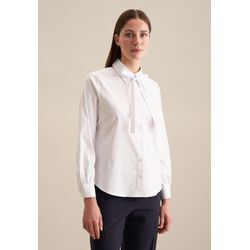 Schluppenbluse SEIDENSTICKER "Schwarze Rose", Damen, Gr. XS (34), weiß, 76% Baumwolle 21% Polyamid 3% Elastan, unifarben, regular fit, ohne Ausschnitt, Blusen, Langarm Kragen Uni