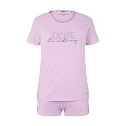 TOM TAILOR Damen Kurzes Pyjamaset mit Textprint, weiß, Print, Gr. 34