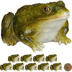 10 x Gartenfigur Frosch, wetterfest, für Balkon, Terrasse, am Teich, Kunststein, sitzende Dekofigur Frosch, grün